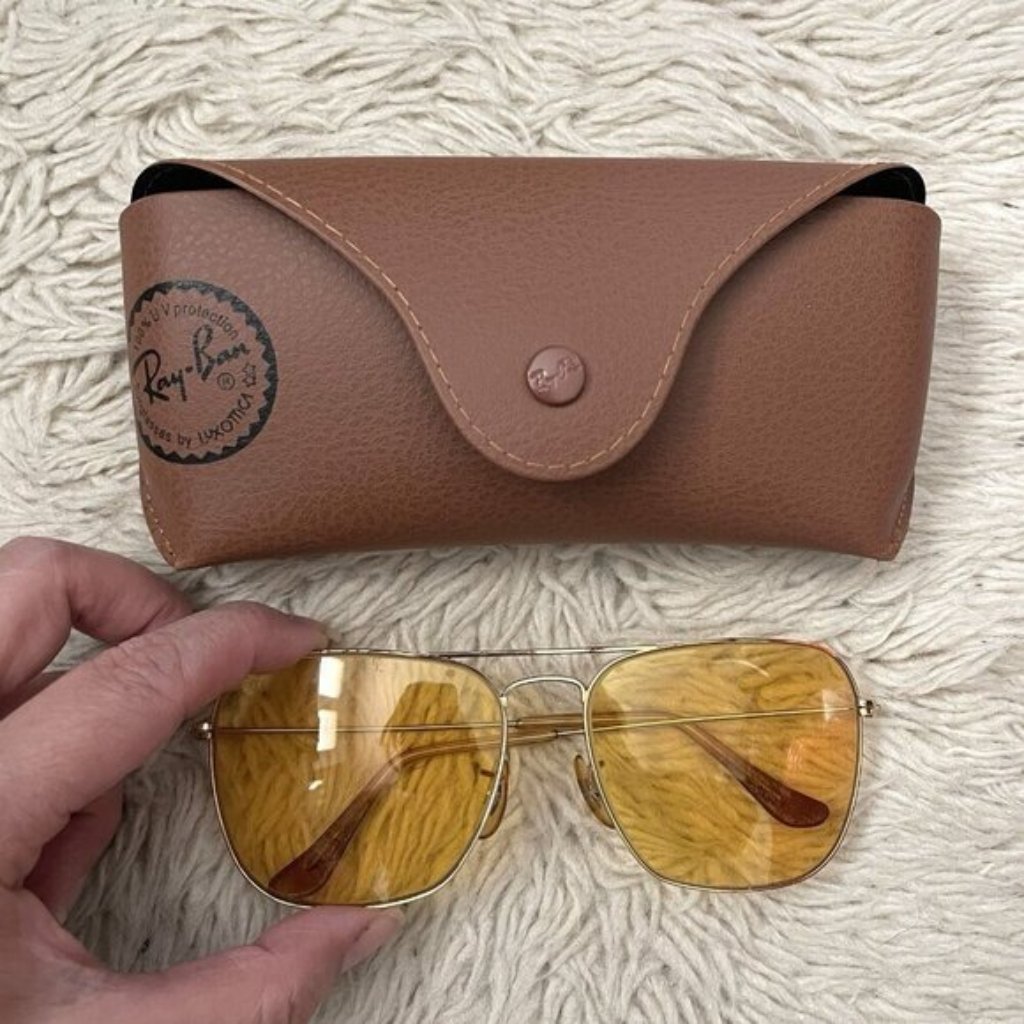 Vintage 60s/70s Bausch & Lomb Ambermatic Yellow Sunglasses - 58mm, Etched Lenses